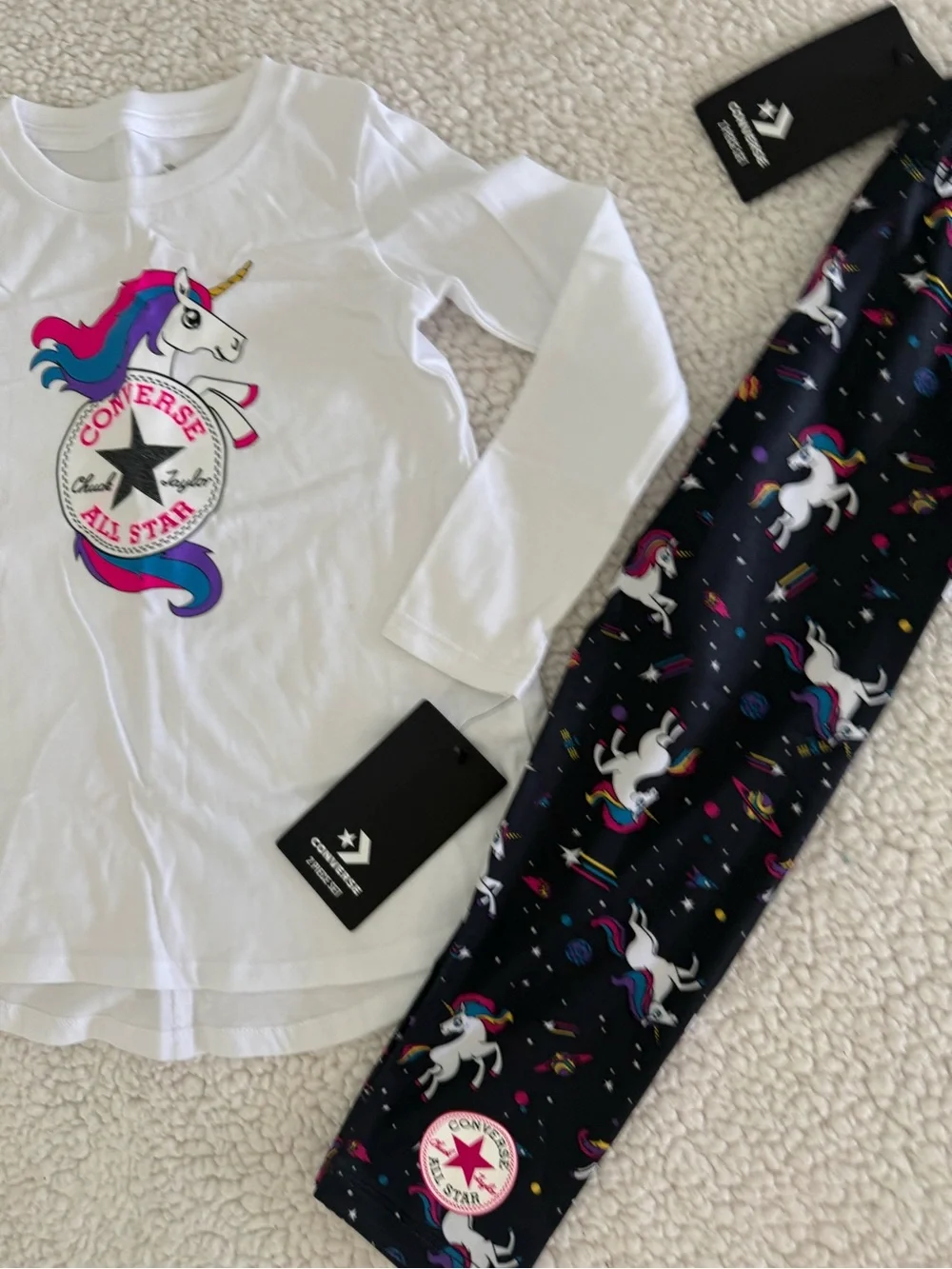 New Sz 4T Converse Girls Unicorn Set - White & Black shirt, leggings
